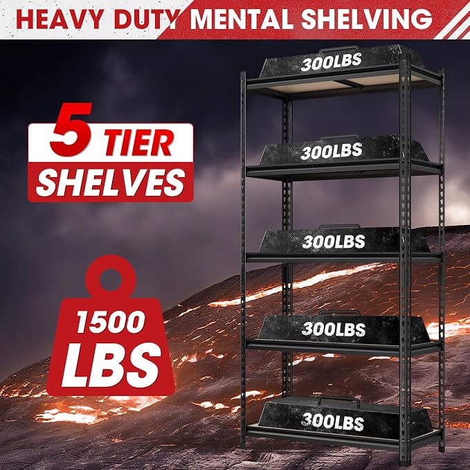 3 Pack 5 Tier Garage Shelving Unit, Adjustable Garage Storage Utility Rack - Image 4