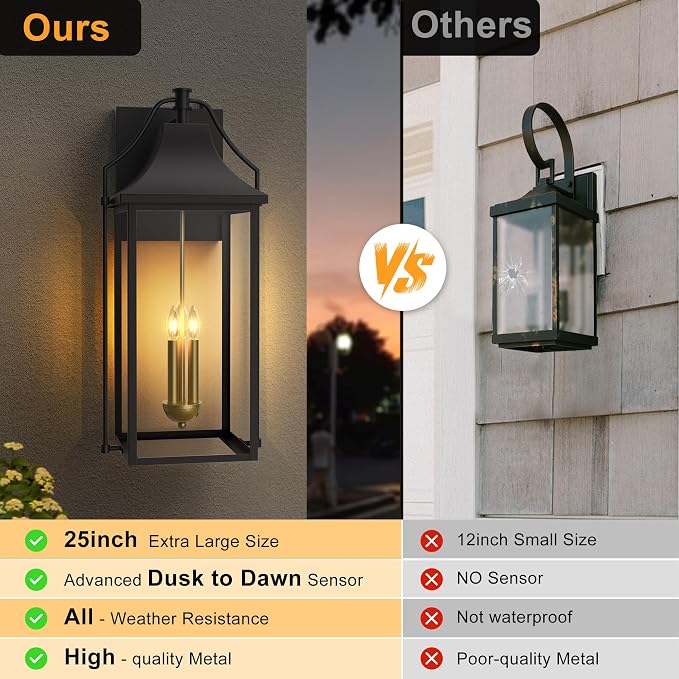 - Outdoor Wall Lights Fixtures, Large Size Dusk to Dawn Waterproof - Image 3