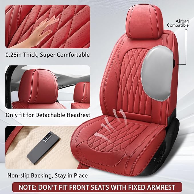 WELLDO Car Seat Covers Front Seats, Leather Seat Covers - Image 3