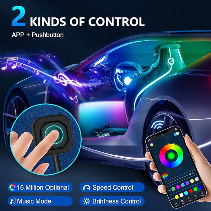 WEBUPAR Acrylic Interior Car Lights - 6 in 1 LED Strip Lights - Image 3