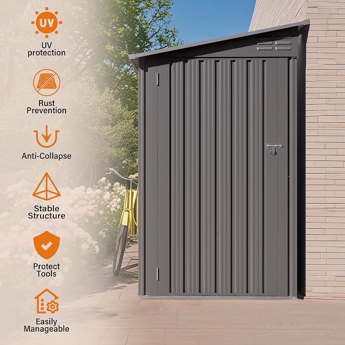 4 x 9 FT Metal Outdoor Storage Shed w/Clear Window, Lean to Storage Sheds - Image 6