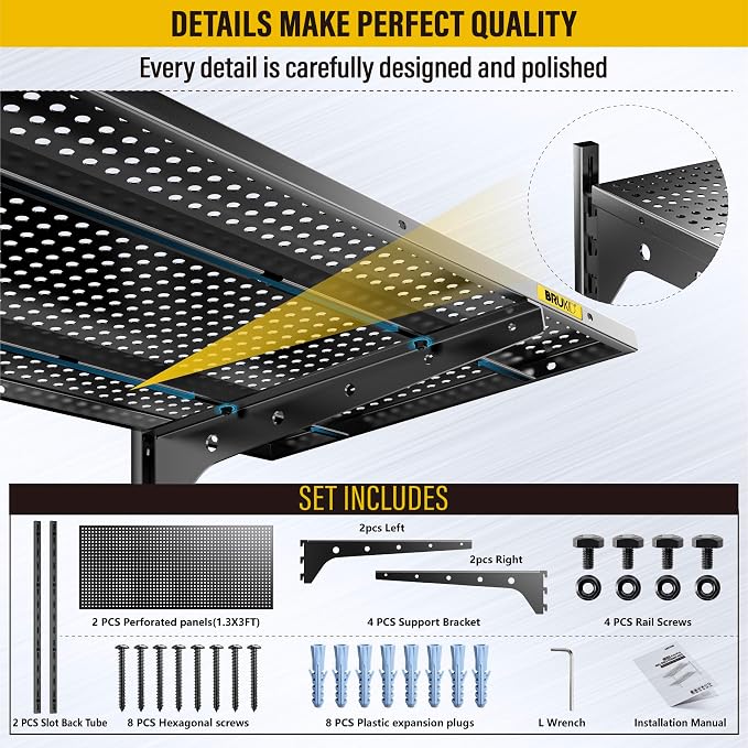 2 Tier 1.3x3ft Garage Shelving Wall Mounted, 400 lbs Load Capacity, 15.6x36inch - Image 6