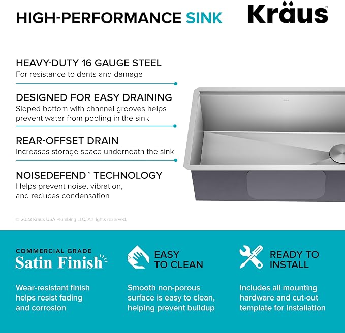 KRAUS Kore 32-Inch Undermount Workstation 16 Gauge Single Bowl Stainless Steel - Image 11