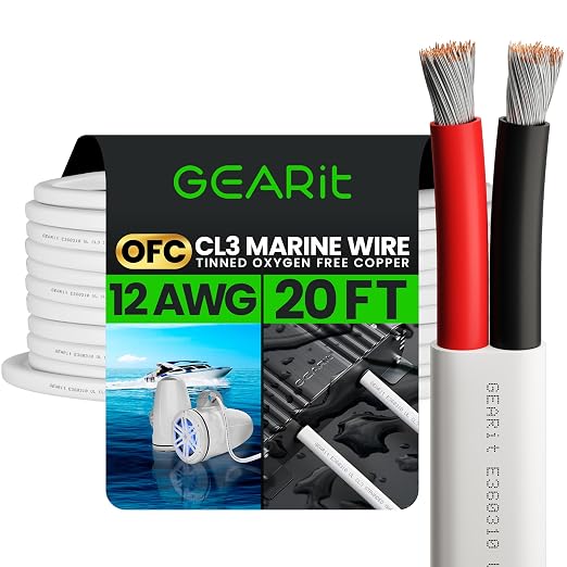 GEARit 12 Gauge Marine Wire, 12/2 AWG Marine Grade Tinned Copper Oxygen Free by GEARit