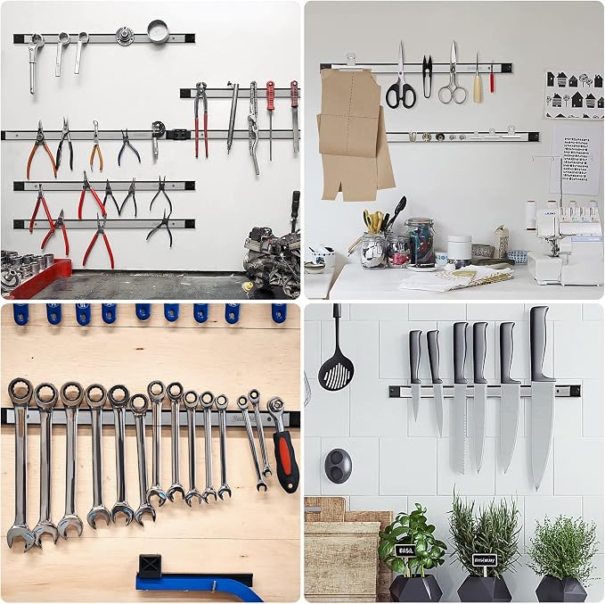 4 Pieces 12" Magnetic Tool Holder Strip, Stainless Steel Surface Tool Magnet Bar - Image 6