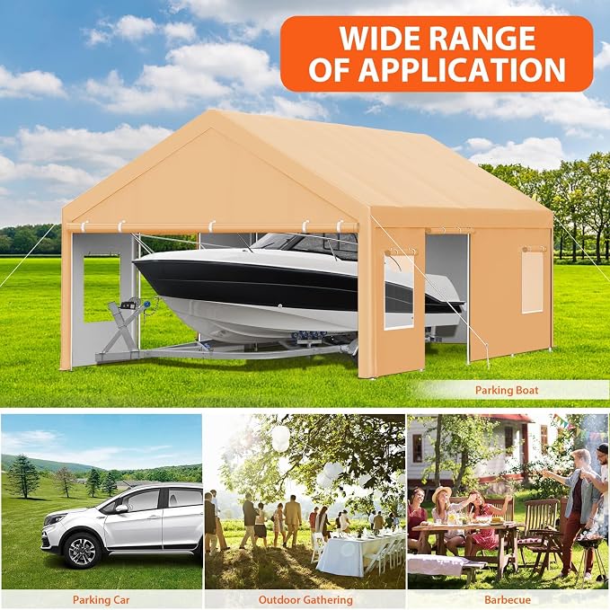 13x25 FT Heavy Duty Carport, Oversized Portable Garage - Image 3