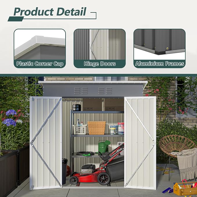 6 x 4 FT Outdoor Storage Metal Shed, Bike Garden Tool Shed - Image 5