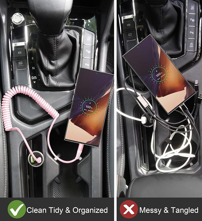 USB C to C Cable 3FT for Car, Coiled USB C Fast Charging Cable for iPhone 16 - Image 5