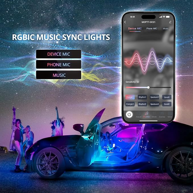 OPT7 Aura DreamColor RGB-IC LED Car Interior Light Strips, Color Chasing Light - Image 5