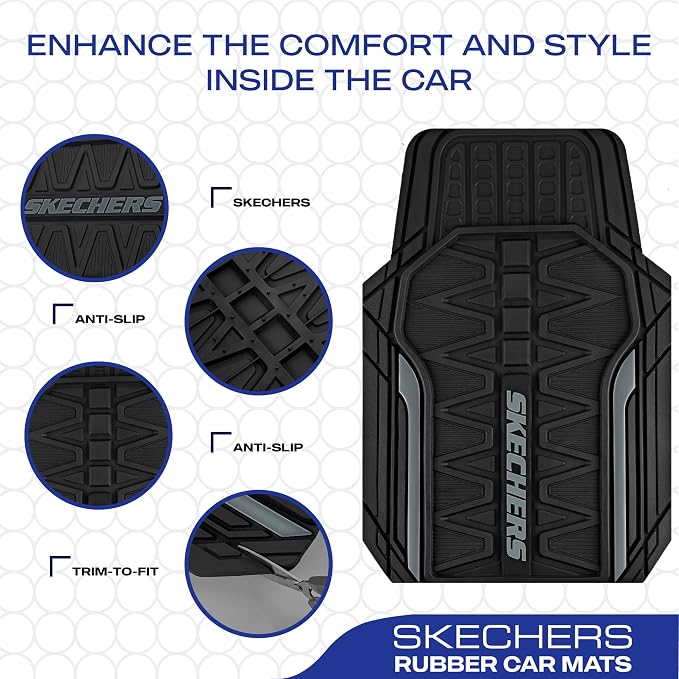 Skechers Car Floor Mats, Heavy Duty Rubber Car Mats Full Set, All Weather Floor - Image 4
