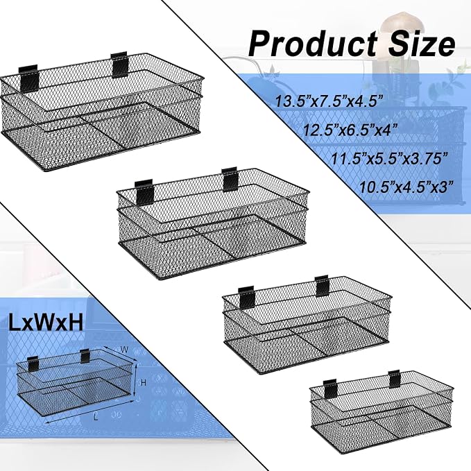 Barydat 4 Pcs Slatwall Basket Set Ventilated Metal Slatwall Basket Hanging Wire - Image 3