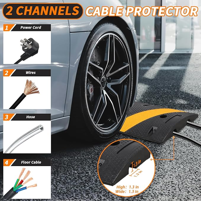 3.3 Ft Rubber Speed Bump, 2 Pack 2 Channel Modular Heavy Duty Speed Bumps Humps - Image 3