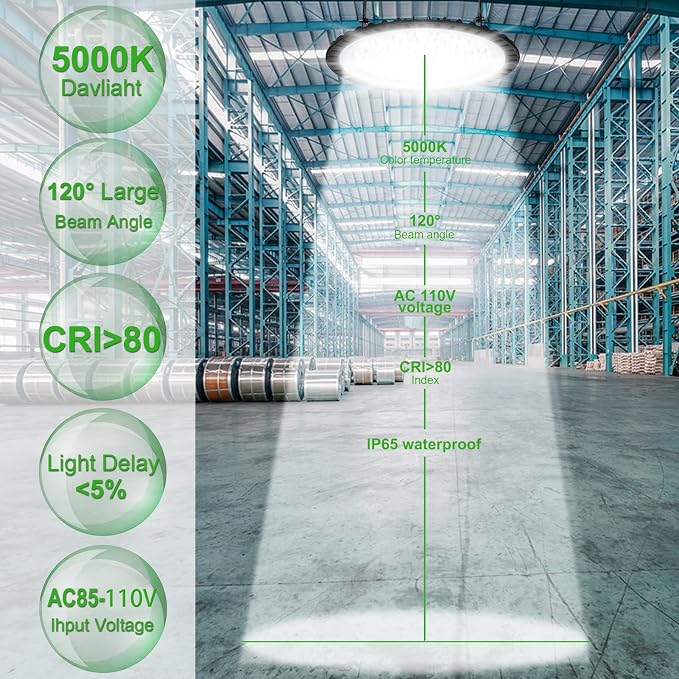 Viugreum 5 PACK 300W UFO LED High Bay Light, 30000LM 6500K Daylight White LED - Image 2