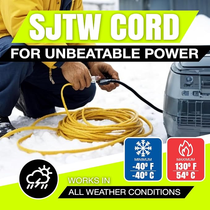 25ft Outdoor/Indoor Extension Cord 14/3 Gauge Heavy Duty 3 Prong SJTW, - Image 8