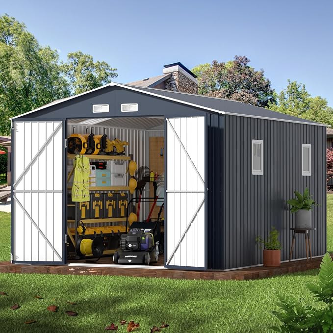Breezz Outdoor Storage Shed 10 x 12 ft. Utility Tool Shed Metal Storage Garden - Image 3