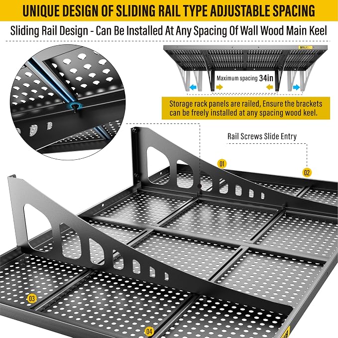 2Pack 2x3ft Adjustable Metal Garage Wall Shelving Heavy Duty Garage Storage - Image 3