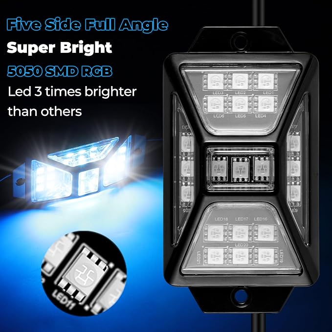 12 Pods 252 LEDs 5 Sides RGB Rock Lights, App/2 Remote Control Rock Lights - Image 2