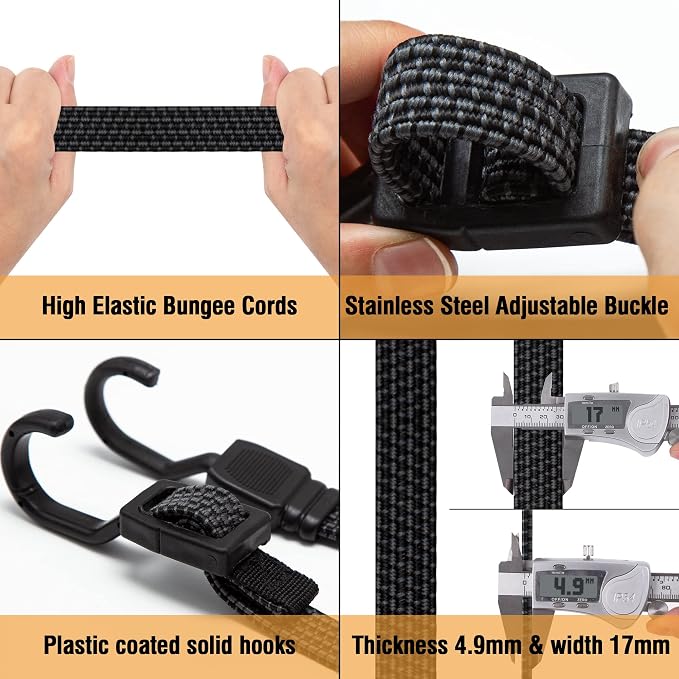 Bungee Cords with Hooks, 40 Inch Flat Adjustable Bungee Cords with Hooks Heavy - Image 7