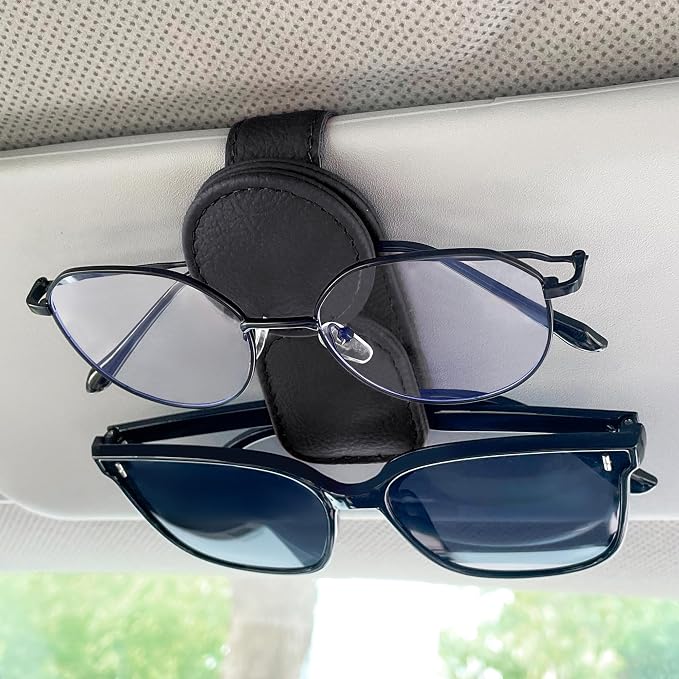 KIWEN Sunglasses Holder for Car Visor, Magnetic Leather Sunglass Eyeglass by KIWENDirect