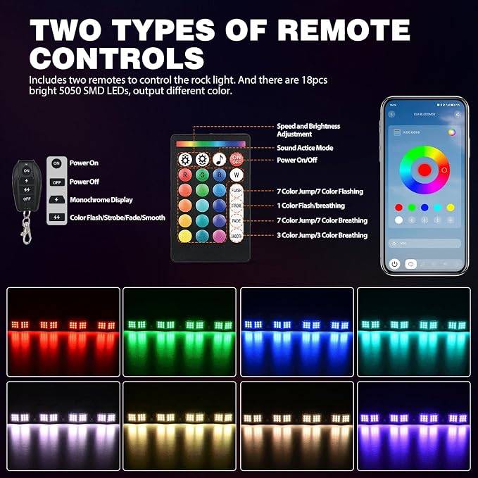 Nilight RGB LED Rock Lights Kit 10 PCS 18LED Wide Angle Wheel Well Light - Image 4