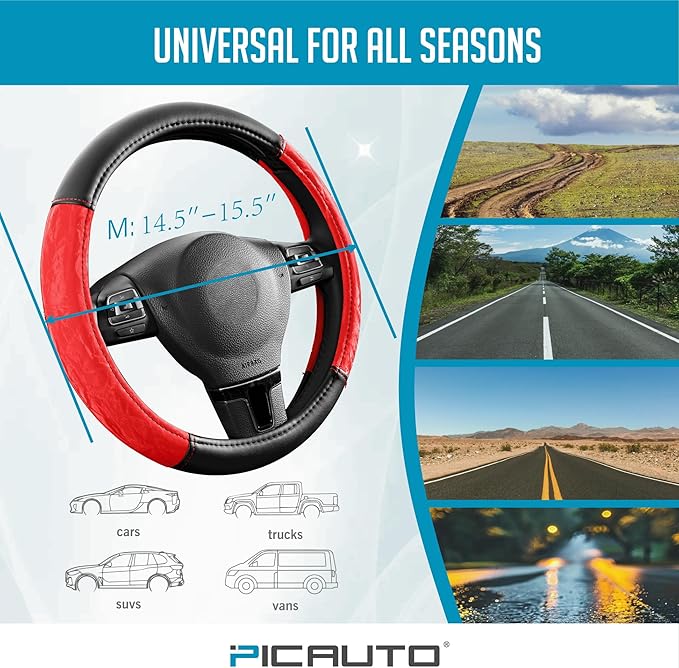 PIC AUTO Steering Wheel Cover, Silk Grain Leather Car Steering Wheel Protector - Image 6