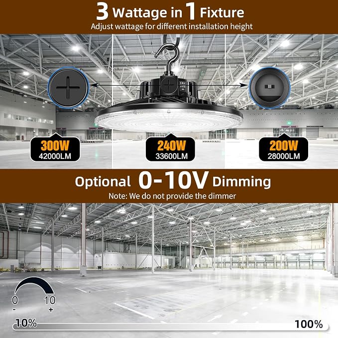 6 Pack 480V LED High Bay Light UL DLC Listed UFO Light 300W 240W 200W Adjustable - Image 3