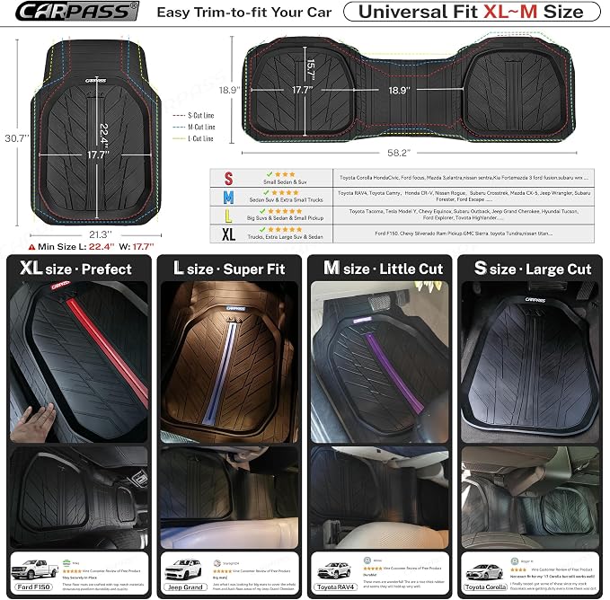 CAR PASS DeepDish Heavy Duty Rubber Floor Mats 3-Piece, Universal M-XL Size - Image 6