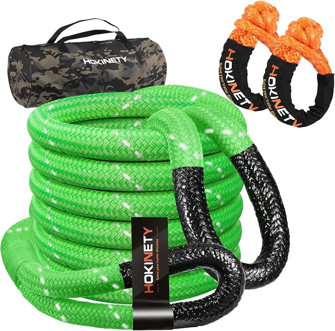 Kinetic Recovery Tow Rope: 1.26" x 20ft 55000LBS Reflective Snatch Strap by HOKINETY