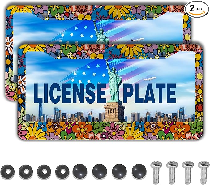 License Plate Frames Multicolor Car Plate Frames Abstract Hippie Flowers by Unknown