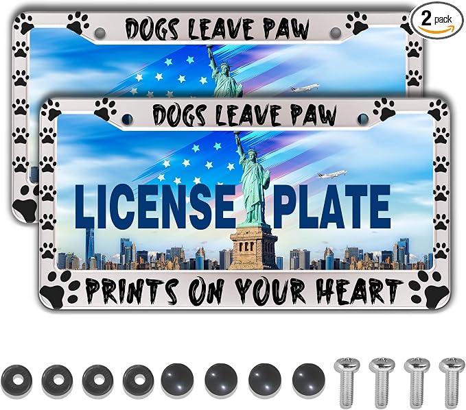 License Plate Cover Black and White License Plate Frames Dogs Leave Paw Prints by Unknown