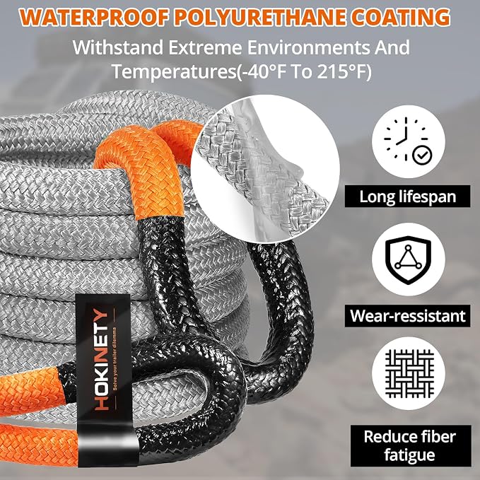 Kinetic Recovery Tow Rope 1-1/8" x30ft Offroad Snatch Strap 48000lbs Heavy Duty - Image 4