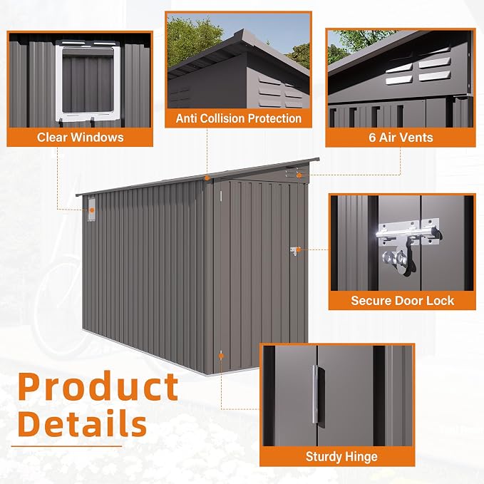 4x9 FT Lean to Shed with Windows, Metal Sheds & Outdoor Storage with 6 Vents - Image 4