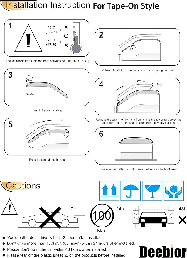 Side Window Deflector Visor Rain Guard, Outside Mount Tape-on Shatterproof Dark - Image 7