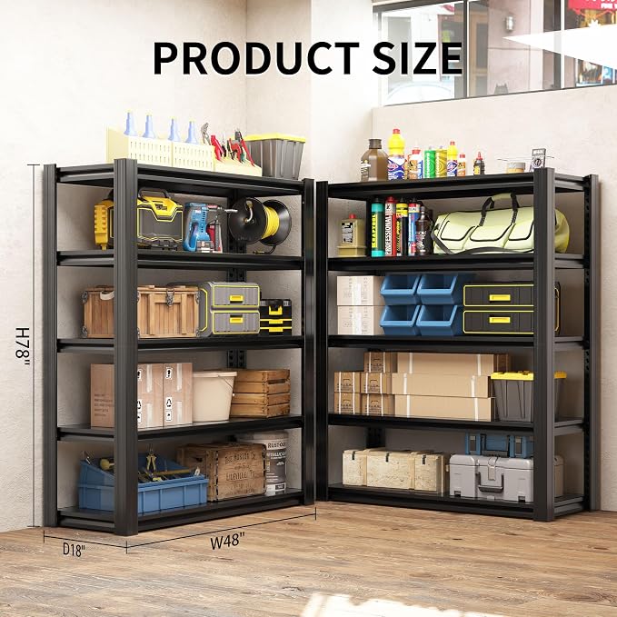 78" H Garage Shelving 3000LBS Heavy Duty Storage Racks, Adjustable 5 Tier Metal - Image 2
