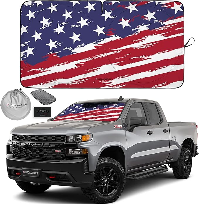 Autoamerics 1-Piece Windshield Sun Shade USA Art Flag by AutoamericsUS