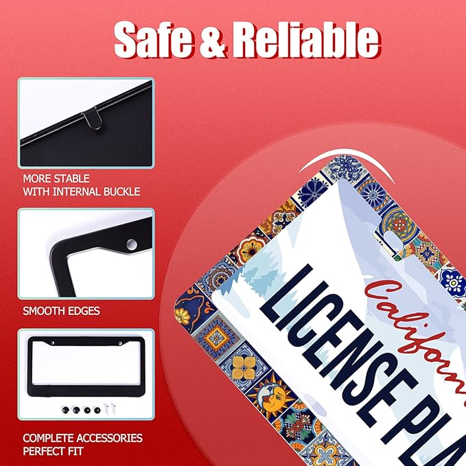 Personalise Mexican Tiles License Plate Frames Mandala Boho License Plate Frame - Image 2