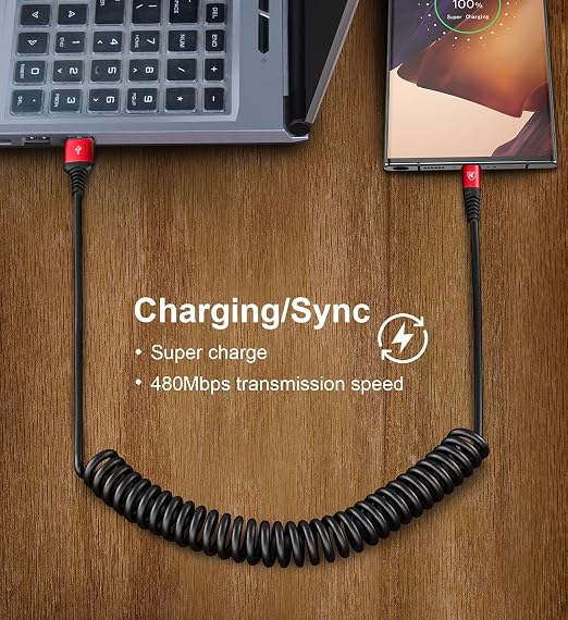 USB C Cable, Coiled Type C Charger Cord - Image 4