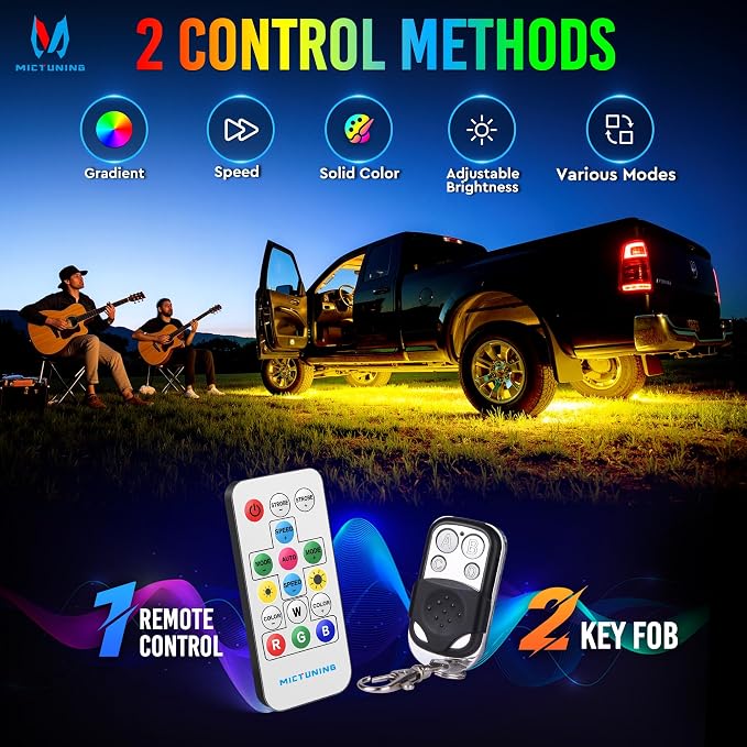 MICTUNING U8 RGB Underglow LED Light Bar, Dual Remote Control, Car SUV Exterior - Image 3