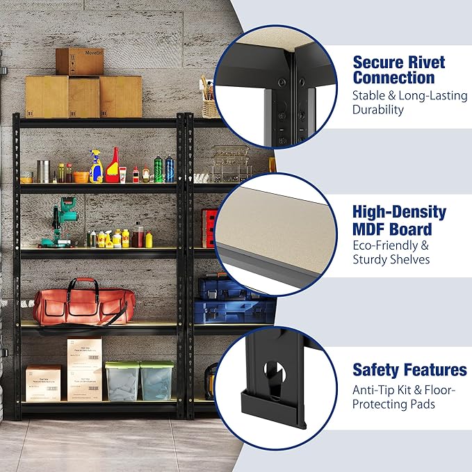 WORKPRO 5-Tier Storage Shelf, for Basement, 35.4”Wx11.8”Dx72”H - Image 4