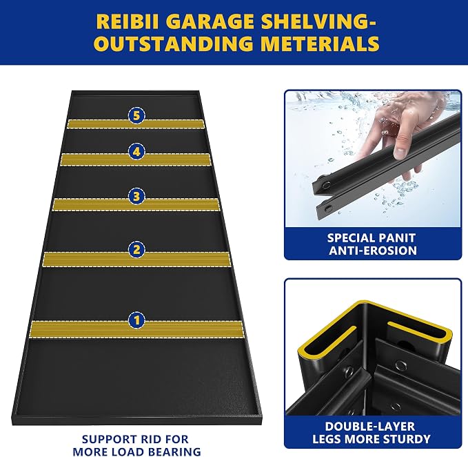 REIBII Garage Shelving 48.2" W Storage Shelves 3000LBS Heavy Duty Shelving - Image 9