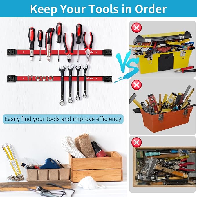 6 Pieces 18" Magnetic Tool Holder Strip, Metal Tool Organizer Rack - Image 5