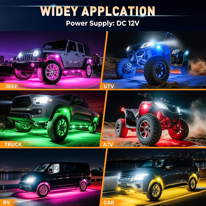 Honalia RGB Rock Lights for Trucks 8 pods, Neon Light Kits for UTV - Image 5