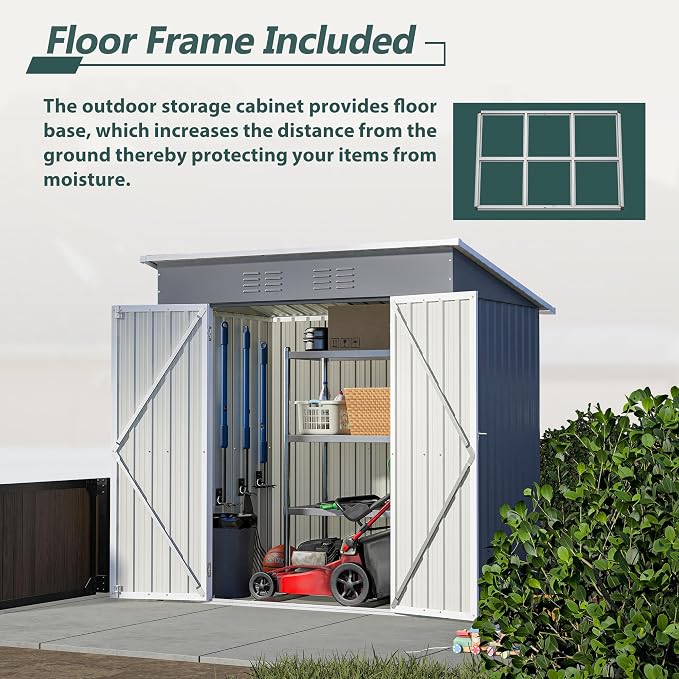 6 x 4 FT Outdoor Storage Metal Shed, Bike Garden Tool Shed - Image 7