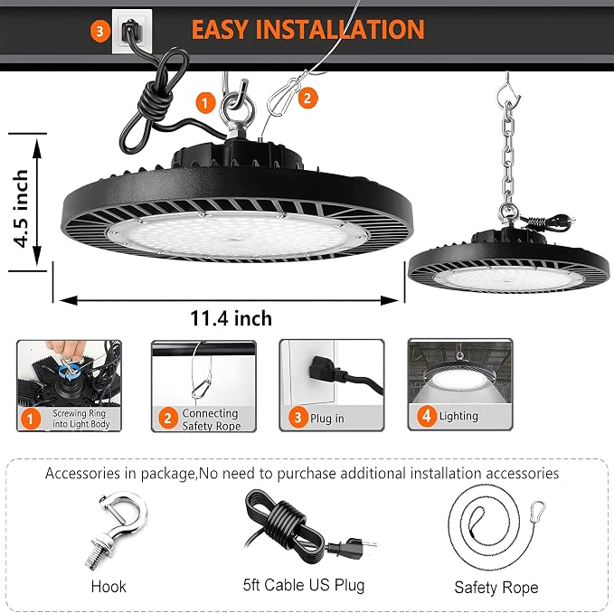 2Pack 250W UFO LED High Bay Light, 30000lm 6000K Daylight 2500W Equivalent - Image 9