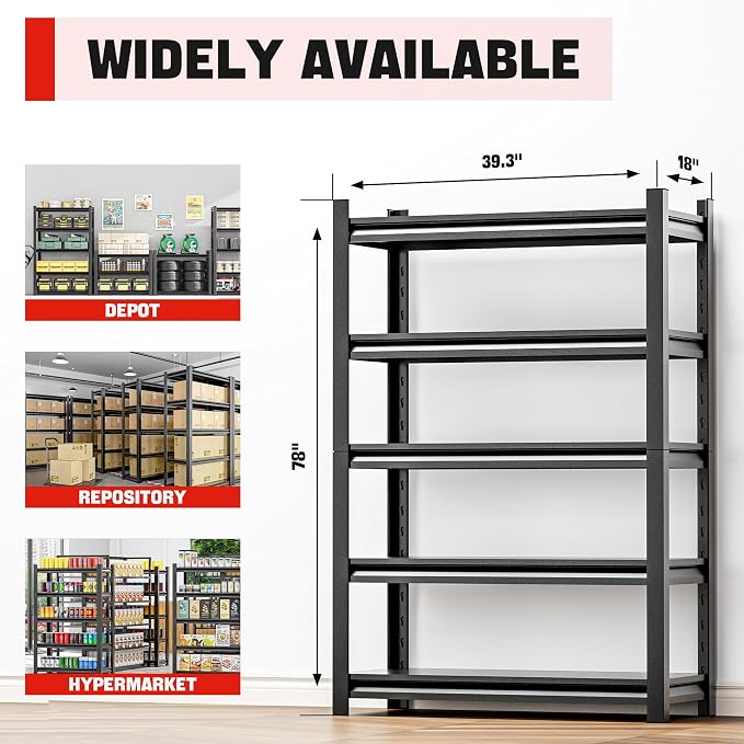 Heavy Duty Garage Shelf – 5 Shelf Storage Shelving Rack Organizer - Image 2