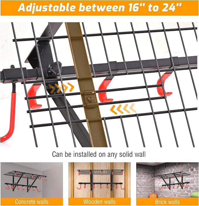 PLKOW Garage Wall Shelving 1 Pack Includes 2 Bike Hooks, Wall Shelves Garage - Image 3
