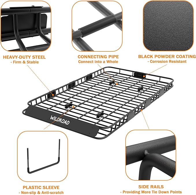 Wildroad Roof Rack Cargo Basket, Upgraded 4” Fence Wide Car Roof Basket Combo - Image 3
