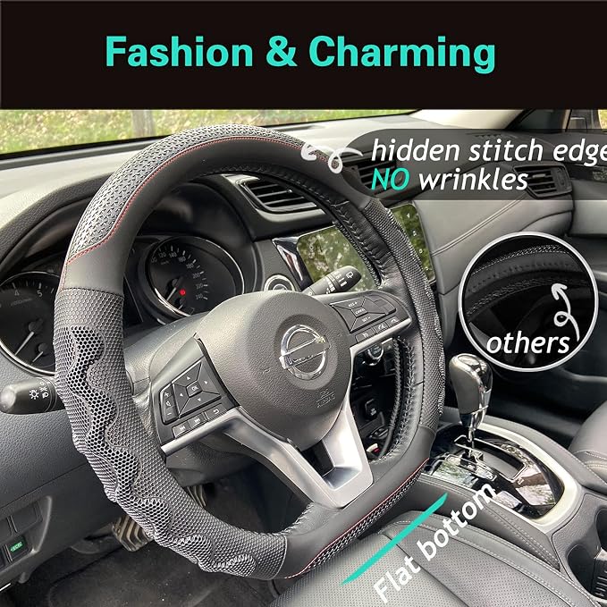 PINCTROT D Shaped 14.5-15 Inch Steering Wheel Cover Great Grip - Image 2