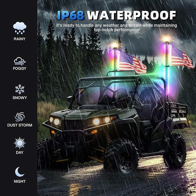 2Pack 3FT Fat Whip Lights, RGB Led Whip Lights - Image 4