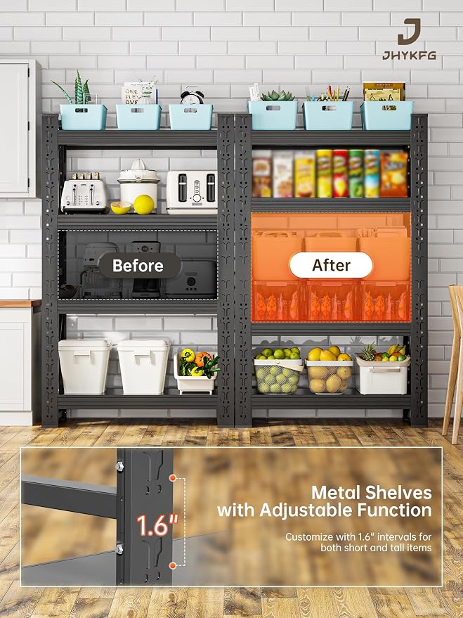 4-Tier Storage Shelves, Adjustable Industrial Metal Shelf System, 200lbs - Image 5